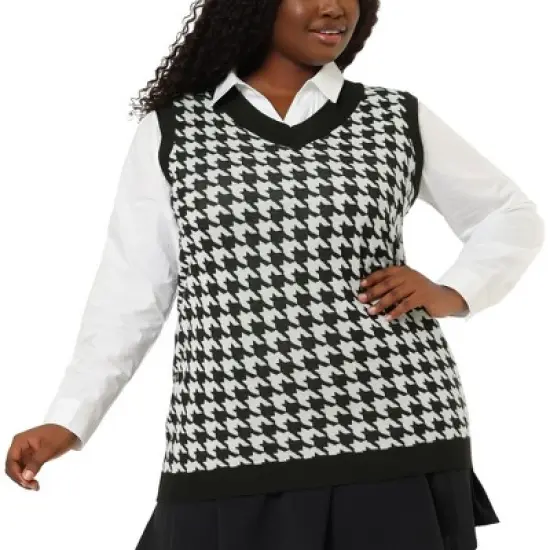Agnes Orinda Women's Plus Size Sleeveless Houndstooth Knit Pullover Sweater Vest image {6}