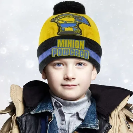 Minions Boys Winter Hat and Gloves Sets, Kids 4-7 (Black/Yellow) image {1}