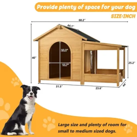 Whisen 60" Large Wooden Dog House Dog Crate with Asphalt Roof and Elevated Floor image {11}