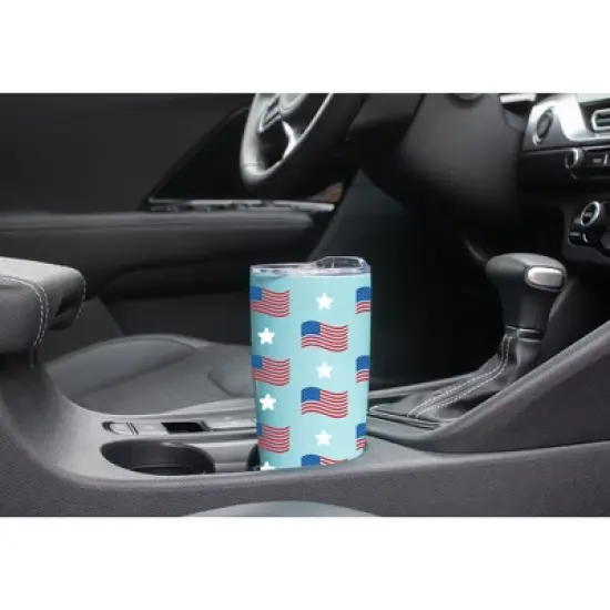 100 North 20 Ounce Stainless Steel On the Go Travel Tumbler With Push Top Lid, Stars and Stripes Teal image {2}