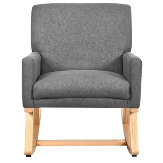 Costway Mid Century Rocking Chair Upholstered Armchair w/ Lumbar Support BeigeGray image {8}