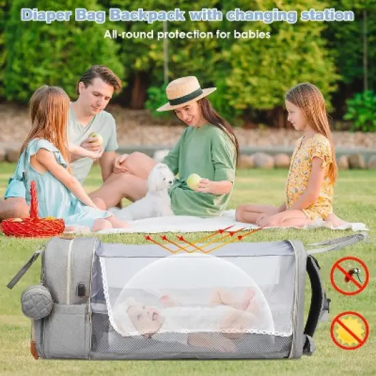 Itopfox Large Diaper Backpack with Changing Station, Insulated Pockets, USB Port, Waterproof, Lightweight, Unisex, Grey image {6}