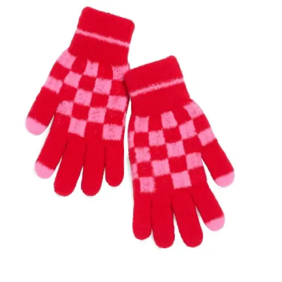 Tanner Pink and Red Check Touchscreen Gloves image {1}