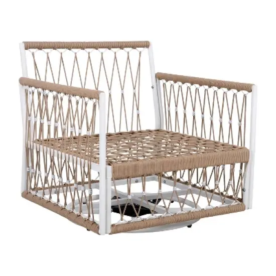 FIONECA 3-Piece Bohemian Outdoor Set &uml;C 2 Swivel Rope Chairs & Glass-Top Table, Waterproof Cushions, Powder-Coated Steel, Patio/Garden/Pool image {6}