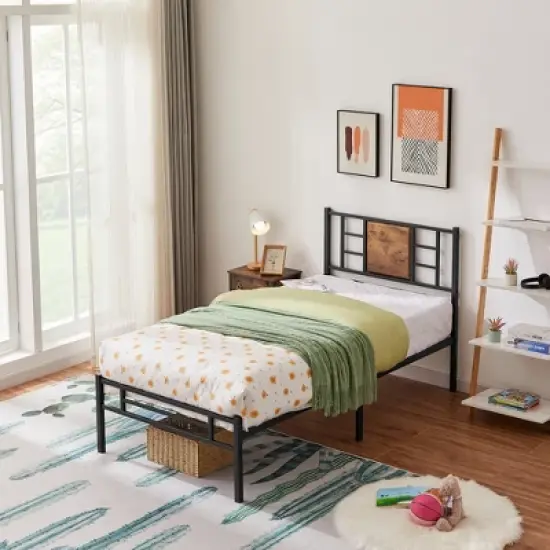 VECELO Twin/Full/Queen Platform Bed Frame with Steel Slat Support, Heavy Duty Bed Frame with Headboard, No Box Spring Needed/Easy Assembly image {3}