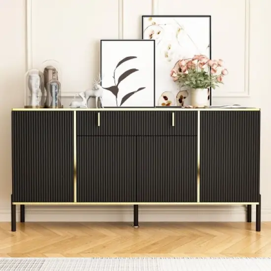 FUFU&GAGA Wave Finish 4 Door Floor Standing Sideboard with Adjustable Shelves image {13}