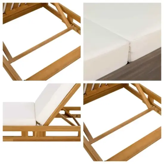 Outdoor Chaise Lounge Set, Chaise Lounge with Adjustable Backrest and Triple-Fold Cushion, Acacia Wood Frame Chaise Lounge-Coolbibila image {6}