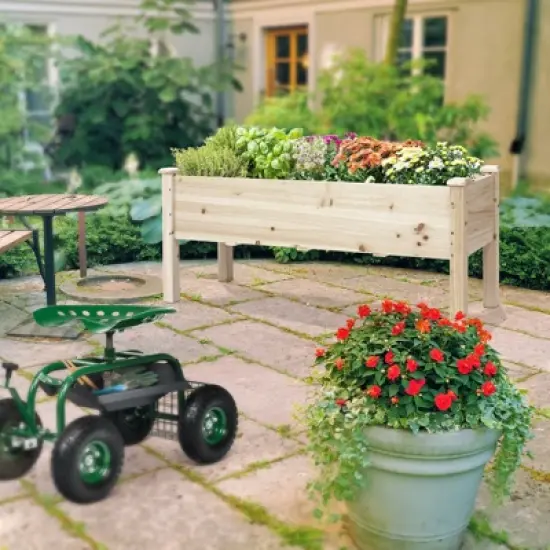 Tangkula Outdoor Wood Planter Raised Garden Bed Elevated Planter Box Kit with four holes for Backyard Patio image {1}