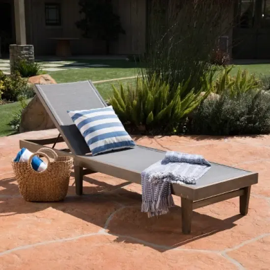 GDFStudio Della Outdoor Mesh and Acacia Wood Armless Adjustable Chaise Lounge image {8}