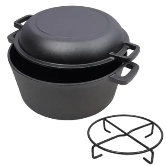 SEVOBAL Grill Cookware 2 in 1 Dutch Oven with Skillet Lid for Versatile Outdoor Cooking Use Area, Black, 12.5"*10.2"*6.2" image {5}