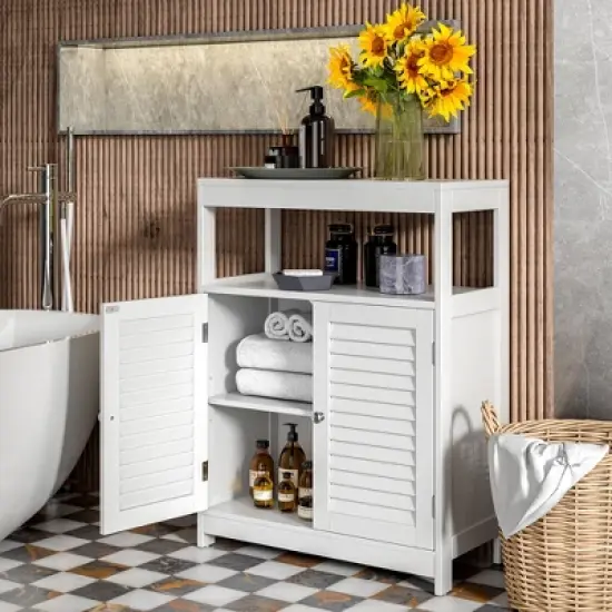 Costway Bathroom Floor Cabinet Free Standing Storage Organizer w/ Double Shutter Doors image {1}