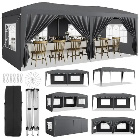10x20 Heavy Duty Pop Up Canopy Tent with 6 Removable Sidewalls, Easy Up Commercial Canopy Tents for Parties, Large Outdoor Canopies image {9}