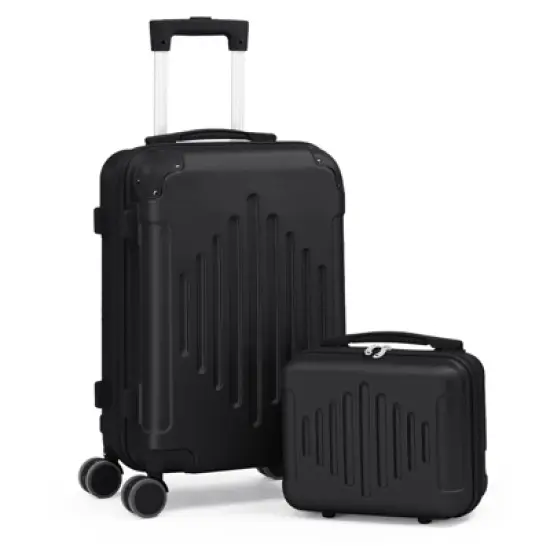 Karl Home 2 Piece Set ABS Trolley Cases striped Pattern Luggage (12in   20in) Black image {2}