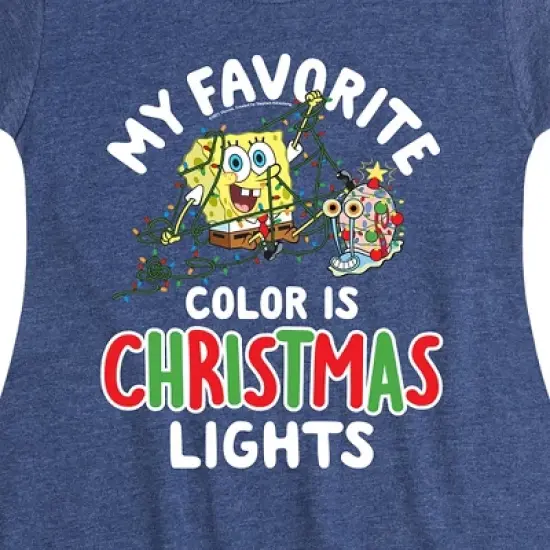 Girls' - SpongeBob SquarePants - My Favorite Color Is Christmas Lights Fit & Flair Cap Sleeve Graphic Dress image {1}