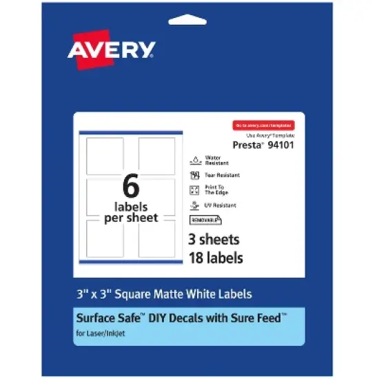 Avery Square Labels with Sure Feed, 3" x 3" image {9}