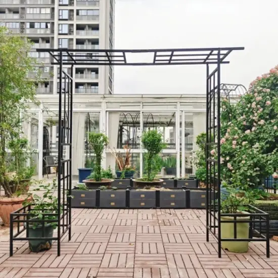 Dolonm Metal Garden Arch with Gate Climbing Plants Support Rose Arch Outdoor Black image {16}