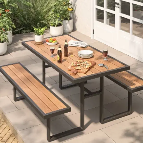 Bryant Faux Wood Rectangle Patio Picnic Table - Gray/Natural Wood - Threshold&trade; image {1}