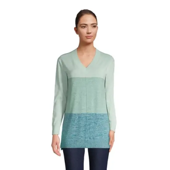 Lands' End Women's Fine Gauge Cotton V-Neck Pullover Tunic Sweater - Stripe image {5}