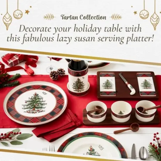 Spode Christmas Tree Lazy Susan - Tartan Plaid, Non Skid 360 Degree Rotation, Holiday Space Saver for Kitchen, Cabinet, Pantry image {4}