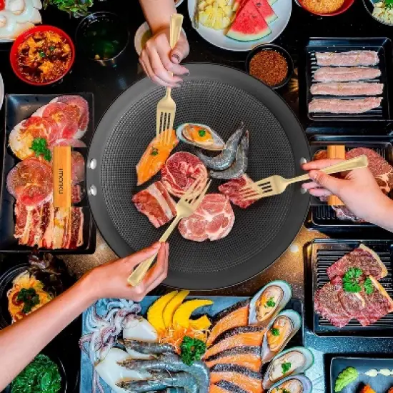 imarku Non Stick Frying Pan, 14 Inch Large Cast Iron Skillets, Cooking Paella Pan with Stay Cool Handle, Nonstick Grill Pan Compatible with Cooktops image {6}