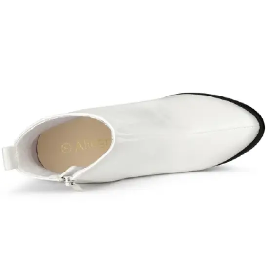 Allegra K Women's Round Toe Zipper Chunky Heels Ankle Boots image {4}