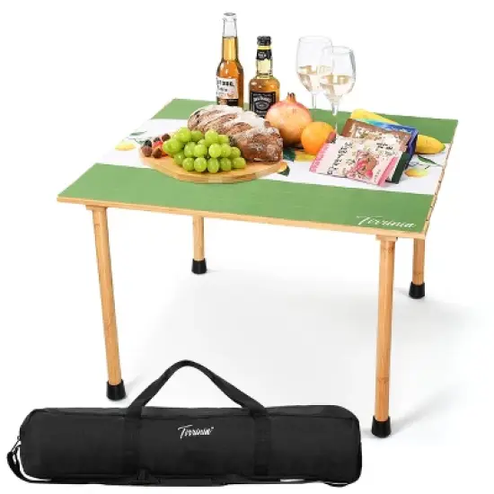 Tirrinia 26" x 26" Folding Indoor Outdoor Portable Natural Bamboo Picnic Table with Carrying Bag & Free Picnic Pad, Outdoor Portable All-Purpose Table image {8}