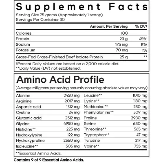 Codeage Grass-Fed Beef Isolate Protein Powder Supplement, 20 Amino Acids, Collagen-Rich - 26.45 oz image {2}