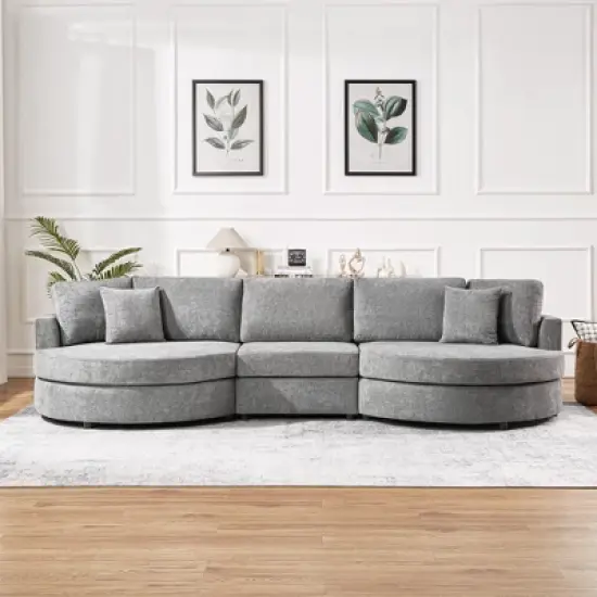 Christopher Knight Home Baldum Modern 3-Seater 129" Chenille Upholstered Sofa with Curved Design and Thick Cushions image {10}