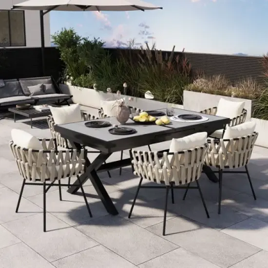 Sapphtopaz Patio Dining Set Contemporary Outdoor Dining Set with Rattan Chairs for Lawn, Balcony, Garden, Yard image {10}