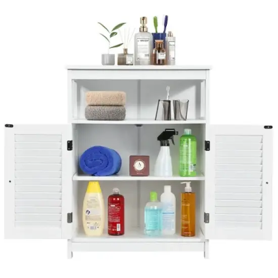 Costway Bathroom Wood Storage Cabinet w/ Double Shutter Door image {9}