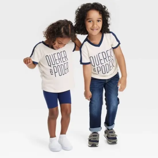 Latino Heritage Month Toddler Short Sleeve Athletic 'Querer es Poder' Graphic T-Shirt - White image {3}