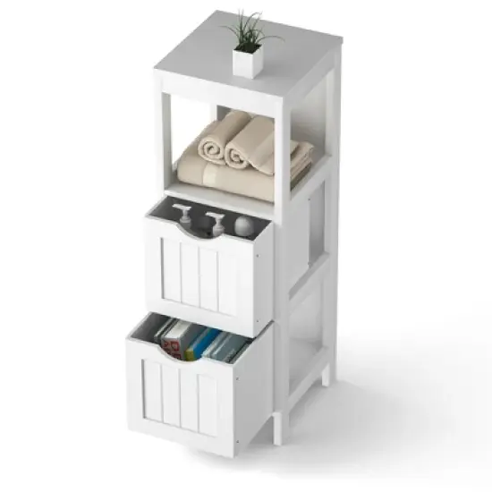 Costway Floor Cabinet Multifunction Bathroom Storage Organizer Rack w/2 Drawers image {9}