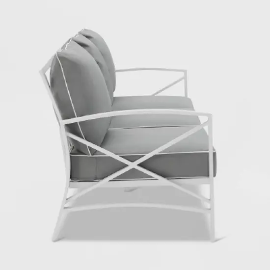 Kaplan Outdoor Metal Sofa White with Gray Cushions - Crosley image {4}