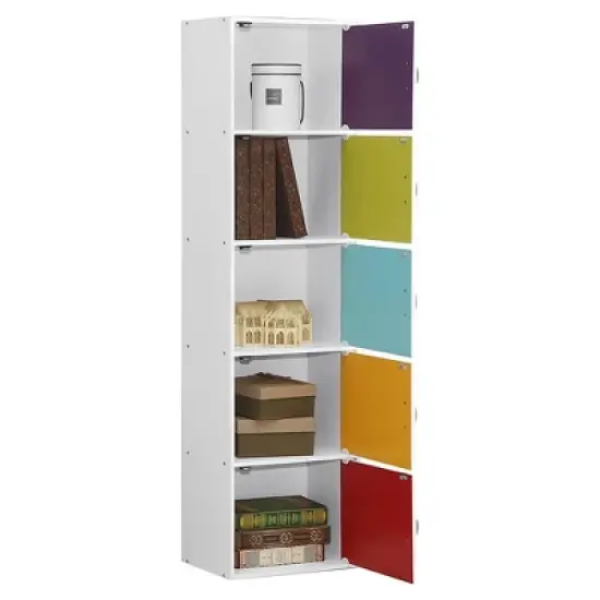 Hodedah HID5 High Quality 5 Shelf Home, Office, and School Enclosed Organization Storage 59 Inch Tall Slim Bookcase Cabinets, Rainbow Finish image {3}