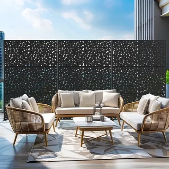 Lirago Metal Outdoor Privacy Screen Arched Top Freestanding Patio Decorative Screens 72"x47" Black image {12}