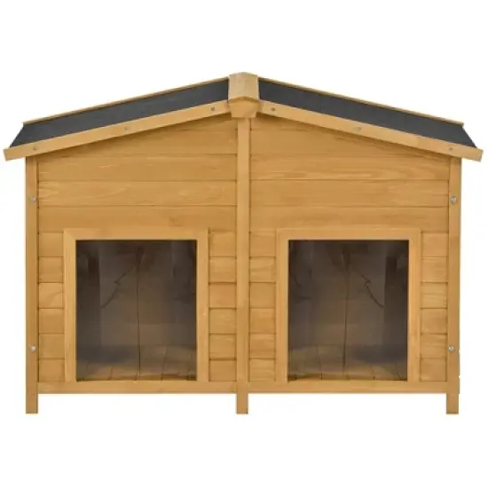 Whisen All-Weather Large Dog House & Dog Kennel with Asphalt Roof, Porch, Waterproof Door Curtain, Dual Openings - Natural image {2}
