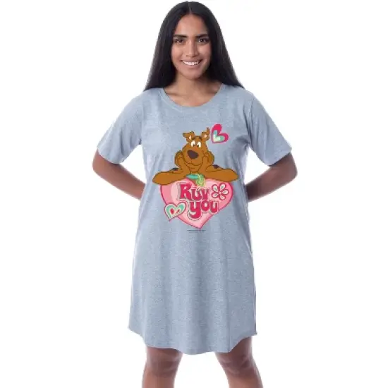 Scooby-Doo Womens' Scooby Ruv You Nightgown Sleep Pajama Shirt Grey image {3}