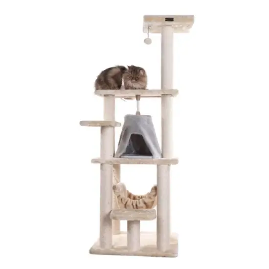 Armarkat 65" Real Wood Cat Tree With Sisal Rope, Hammock, soft-side playhouse A6501 image {1}
