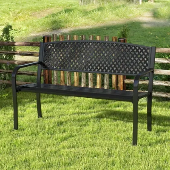 Costway 50 Inches Garden Bench Outdoor Bench with Patterned Backrest and Curved Armrests image {4}