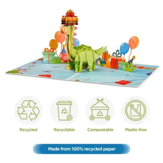 Paper Love Frndly Pop Up Birthday Card, Birthday Dinosaur, Handcrafted - 100% Recycled and Eco-Friendly, 8" x 6" Cover image {4}