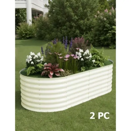 2 Pack Steel Raised Garden Bed 6x3x2ft,Metal Deep Root Planter Box for Vegetables Flowers Herbs,Large Oval Garden Planting Bed,Easy Assembly,beige image {7}