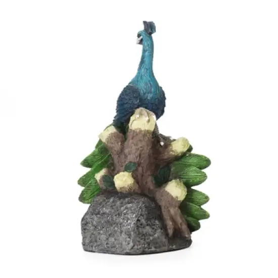Techko Maid Peacock Calm Solar Outdoor Garden Statue Decor with Spotlight image {3}