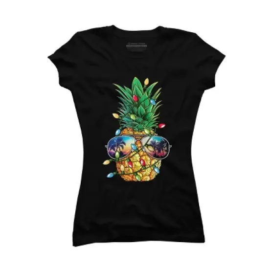 Junior's Design By Humans Pineapple Christmas Tree Lights Xmas Men Gifts Sunglasses T-Shir By NekoShop T-Shirt image {3}