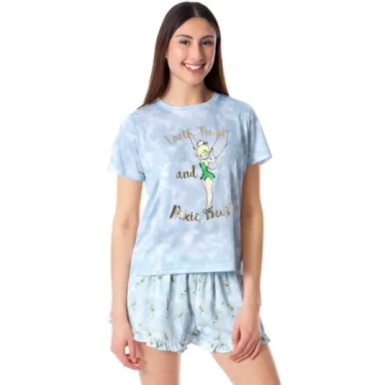 Disney Womens' Tinker Bell Pixie Dust Sleep Pajama Set Shorts Tie-Dye Multicolored image {4}
