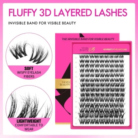 VEYESBEAUTY VBmuse  Lash Clusters Fluffy Individual Lash Extensions 3D Layered Volume Eyelashes Thin & Invisible Faux Mink Lash Mixed Length 10-18mm image {1}