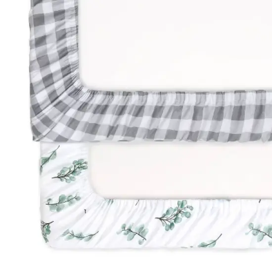 The Peanutshell Fitted Playard Sheets - Farmhouse Floral and Gray Plaid - 2pk image {4}