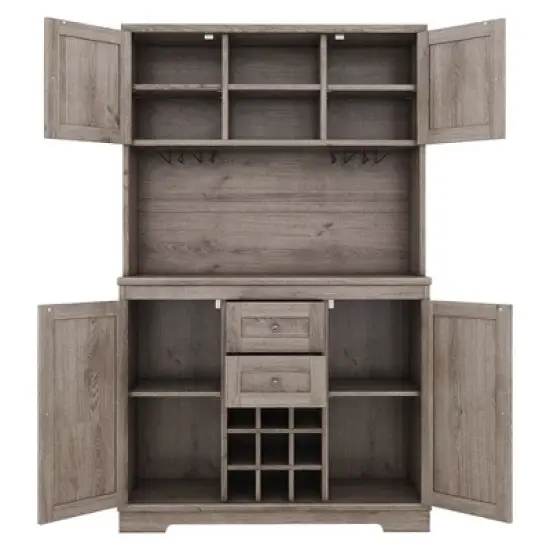 73.8" Tall Kitchen Pantry Storage Cabinet, Coffee Bar Wine Cabinet with Wine Glass Rack, Freestanding Kitchen Hutch Cabinet for Dining Room image {4}
