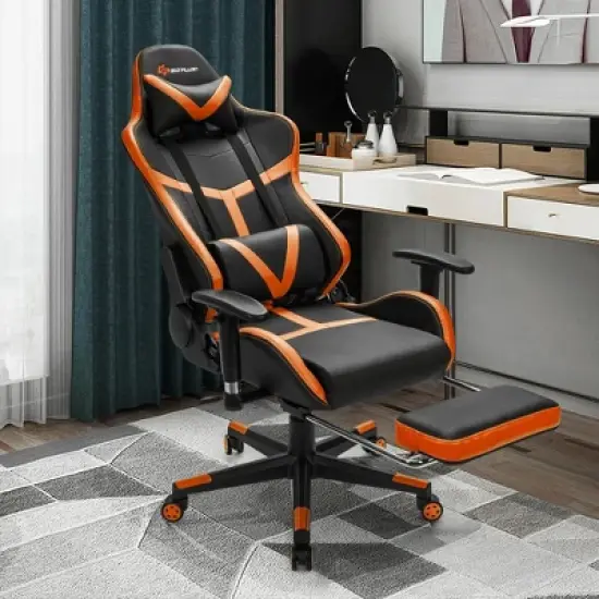 Costway Massage Gaming Chair Reclining Racing Chair with Lumbar Support &Footrest Orange image {3}