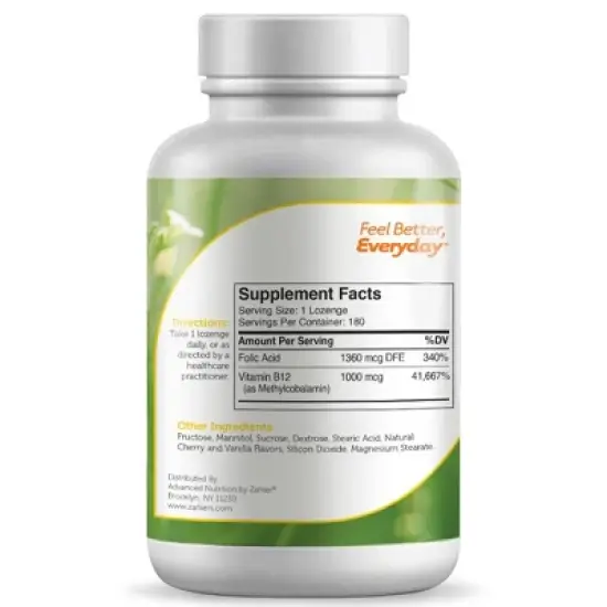 Zahler B12 Energizer, A Potent Energy Supplement using Vitamin B12 Methylcobalamin, Certified Kosher Natural Cherry Flavor Lozenges - (180 Count) image {2}