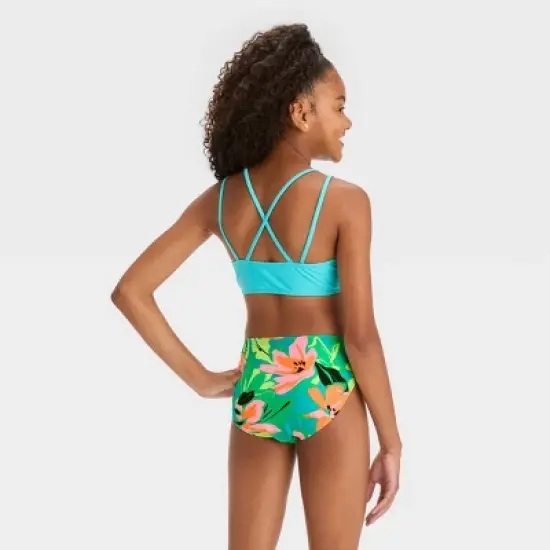 Girls' 'Abstract Blossoms' Floral Printed Rash Guard Set - art class&trade; Green image {2}